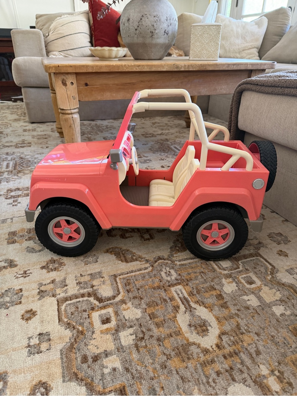 Our Generation Pink Ride-On Jeep Toy with White Trim